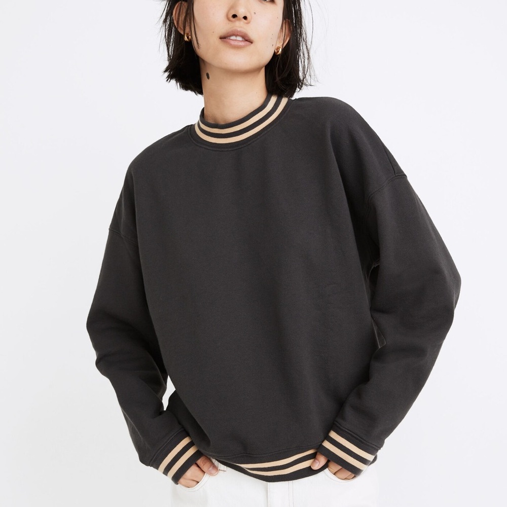 (Re)sourced Cotton Stripe-Trim Studio Mockneck Sweatshirt